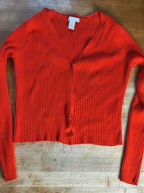 H&m orange ribbed knit cardigan